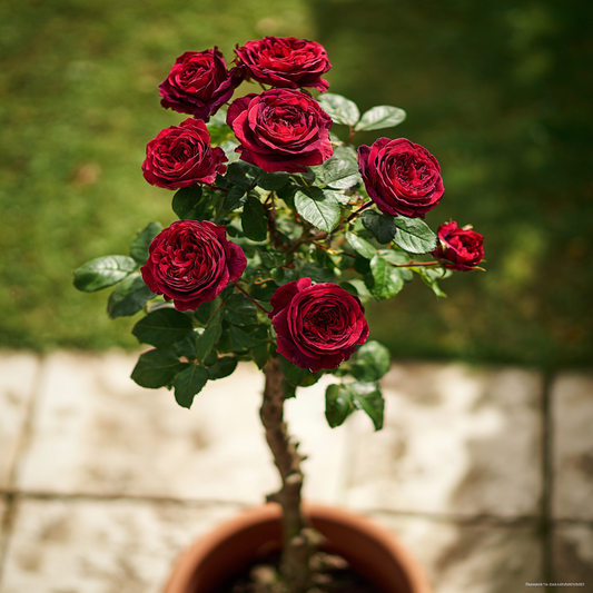 Trandafiri Pomisor - Dame de Coeur Parfumat - Ghiveci 5L - Anul 2 - inaltime 140-160 cm la livrare - Aqua Flowers