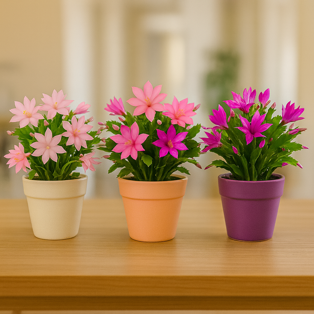 Mix 3 x Crăciunel - Roz, Roz 2 Culori, Fuchsia - Schlumbergera - Cactusul Crăciunului - Ghiveci