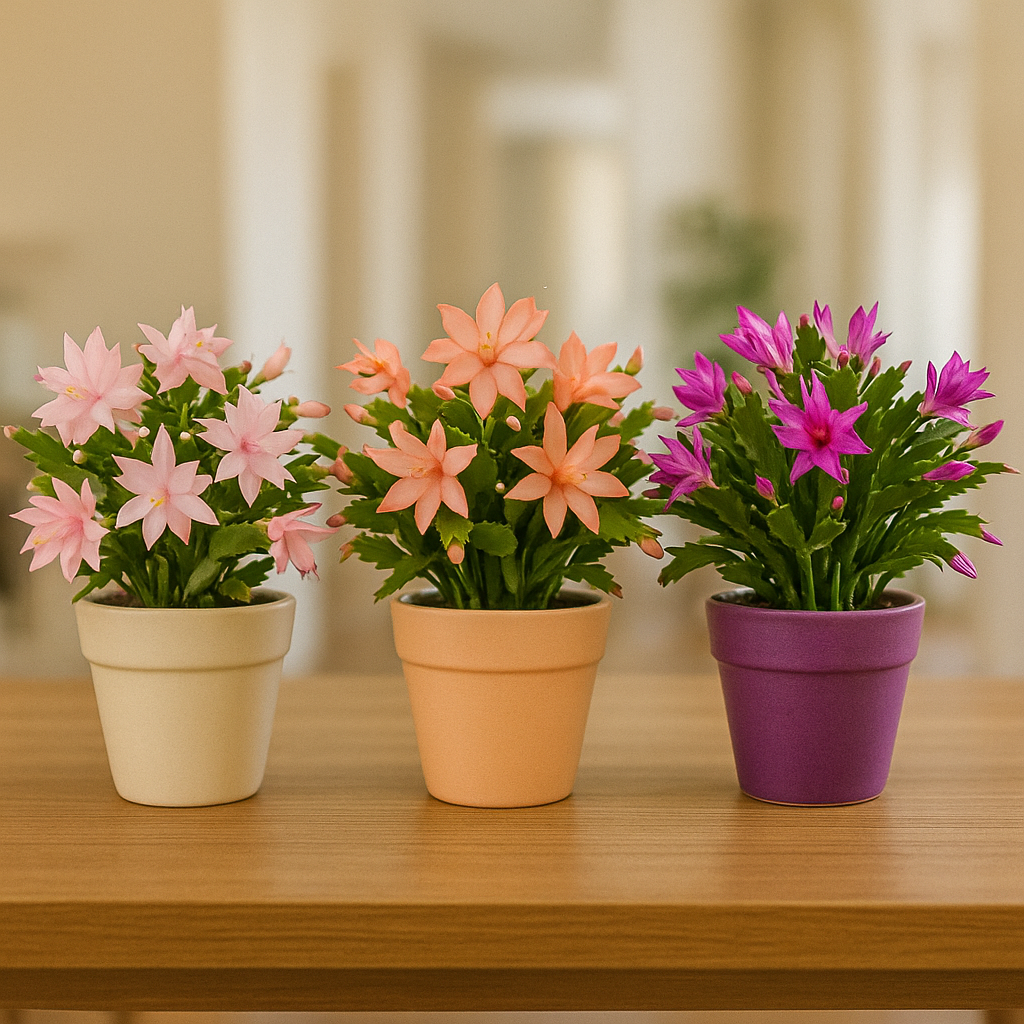 Mix 3 x Crăciunel - Roz Somon Fuchsia - Schlumbergera - Cactusul Crăciunului - Ghiveci