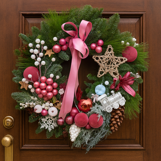 Coroniță Crăciun Pink Christmas - Brad Natural  – Dimensiune 40 - 50 cm