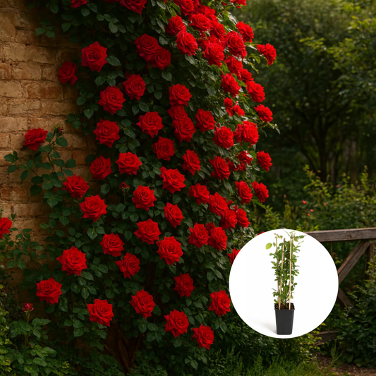Trandafiri Cataratori Parfumați - Mushimara Red - Giveci - Anul 4 - Inaltime la livrare 65-70 cm