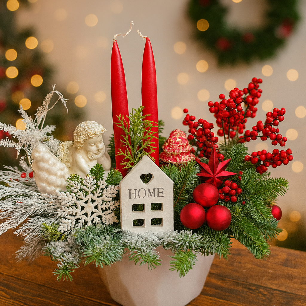 Aranjament de Crăciun - Red Christmas - Brad Natural