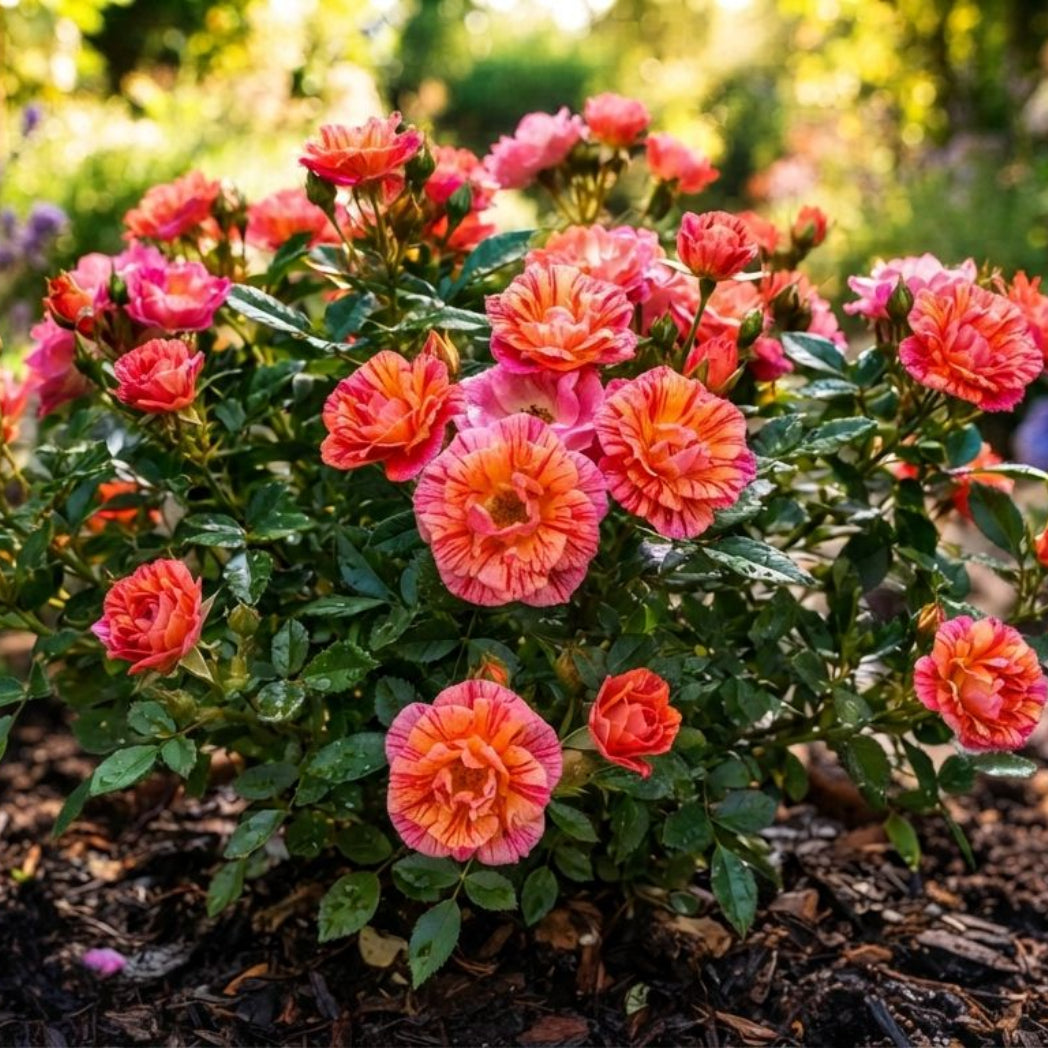Trandafir Mini Tufa-Sunset Confetti-radacina ambalata-anul 2