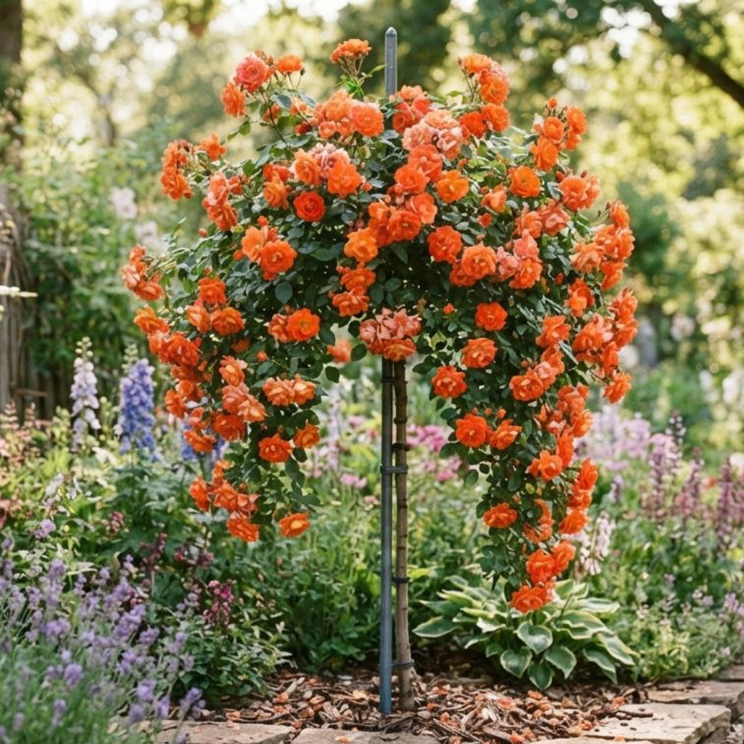 Trandafir Pomișor Plangator-Tangerine Waterfall - Radacină Ambalată- Anul 3