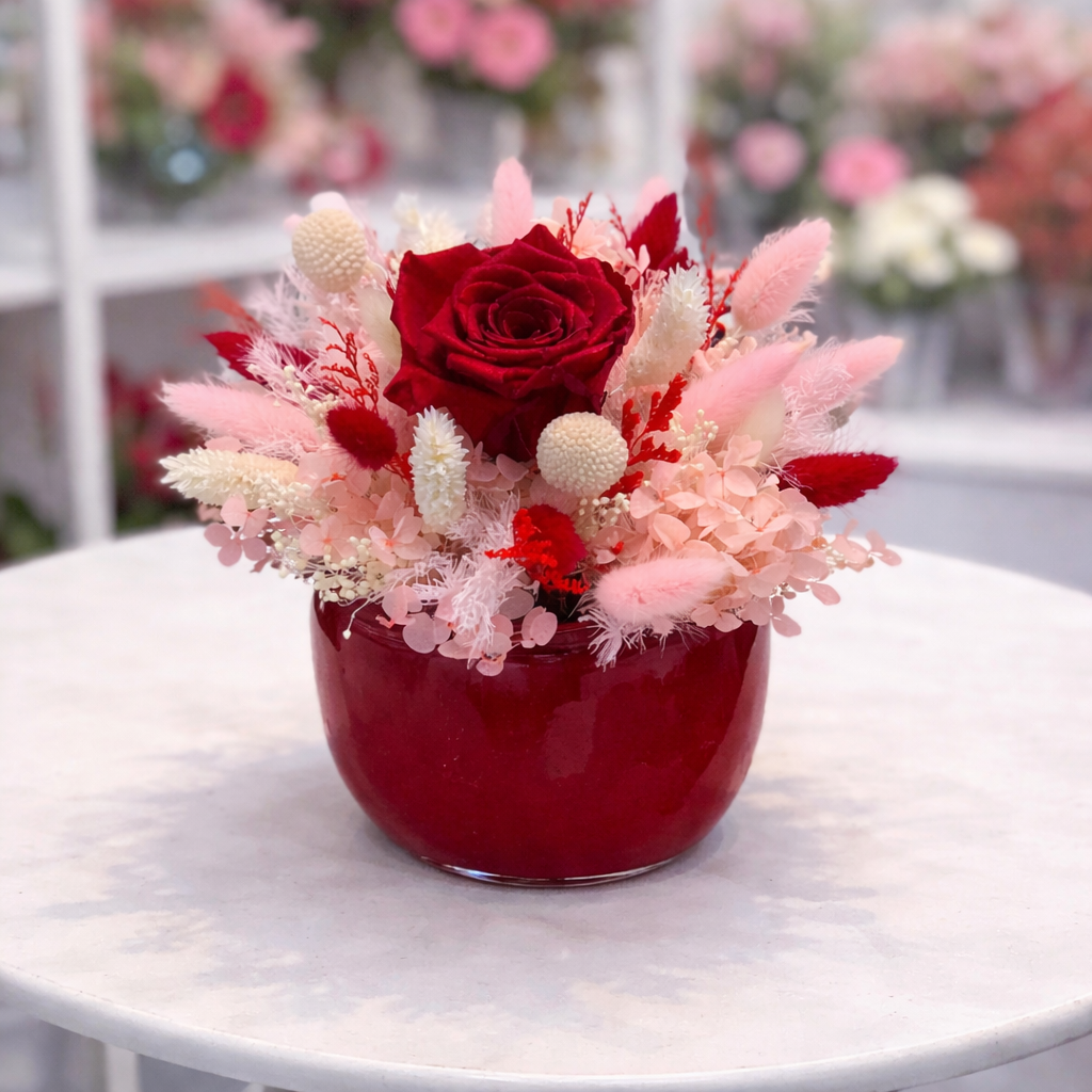 Aranjament Vas Ceramic - Trandafir Stabilizat